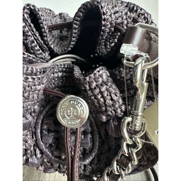 Tory Burch T MONOGRAM RAFFIA BUCKET BAG $630 - Picture 10 of 12